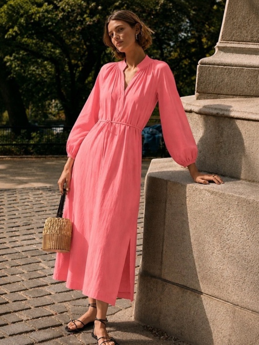 Xirena  Arabella Cotton Gauze Lightweight Dress Coral Glow Large
